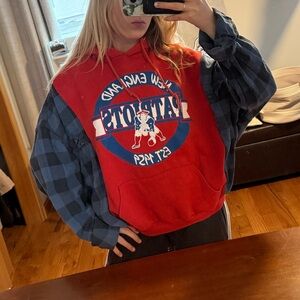 Custom New England Patriots Upcycled Flannel Hoodie